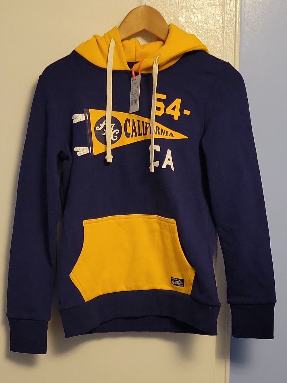 Superdry Navy and Yellow Graphic Hoodie